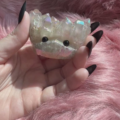 ONE (1) Stunning High Quality Aura Quartz Pet Rock Carving