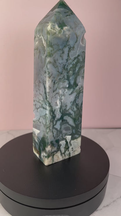 Stunning High Quality Druzy Moss Agate Tower