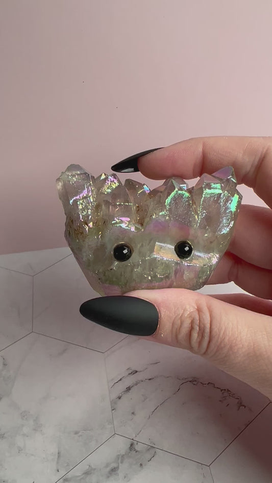 ONE (1) Stunning High Quality Aura Quartz Pet Rock Carving