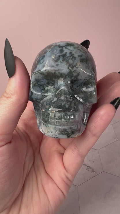 Stunning High Quality Moss Agate Skull C