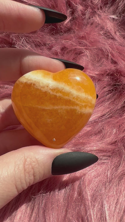 ONE (1) Stunning Juicy Orange Calcite Heart from Mexico - B