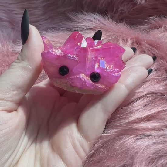 ONE (1) Stunning High Quality Pink Aura Quartz Pet Rock Carving