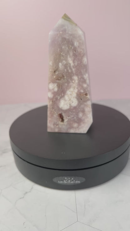 ONE (1) Stunning High Quality Pink Amethyst with Flower Agate Tower