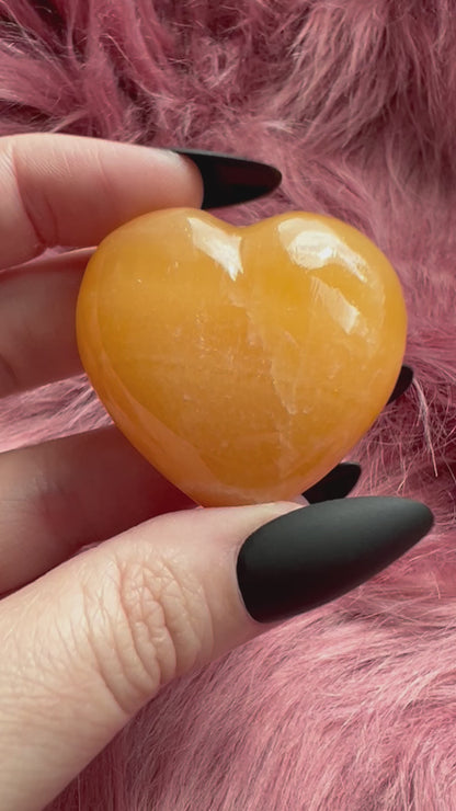 ONE (1) Stunning Juicy Orange Calcite Heart from Mexico - G